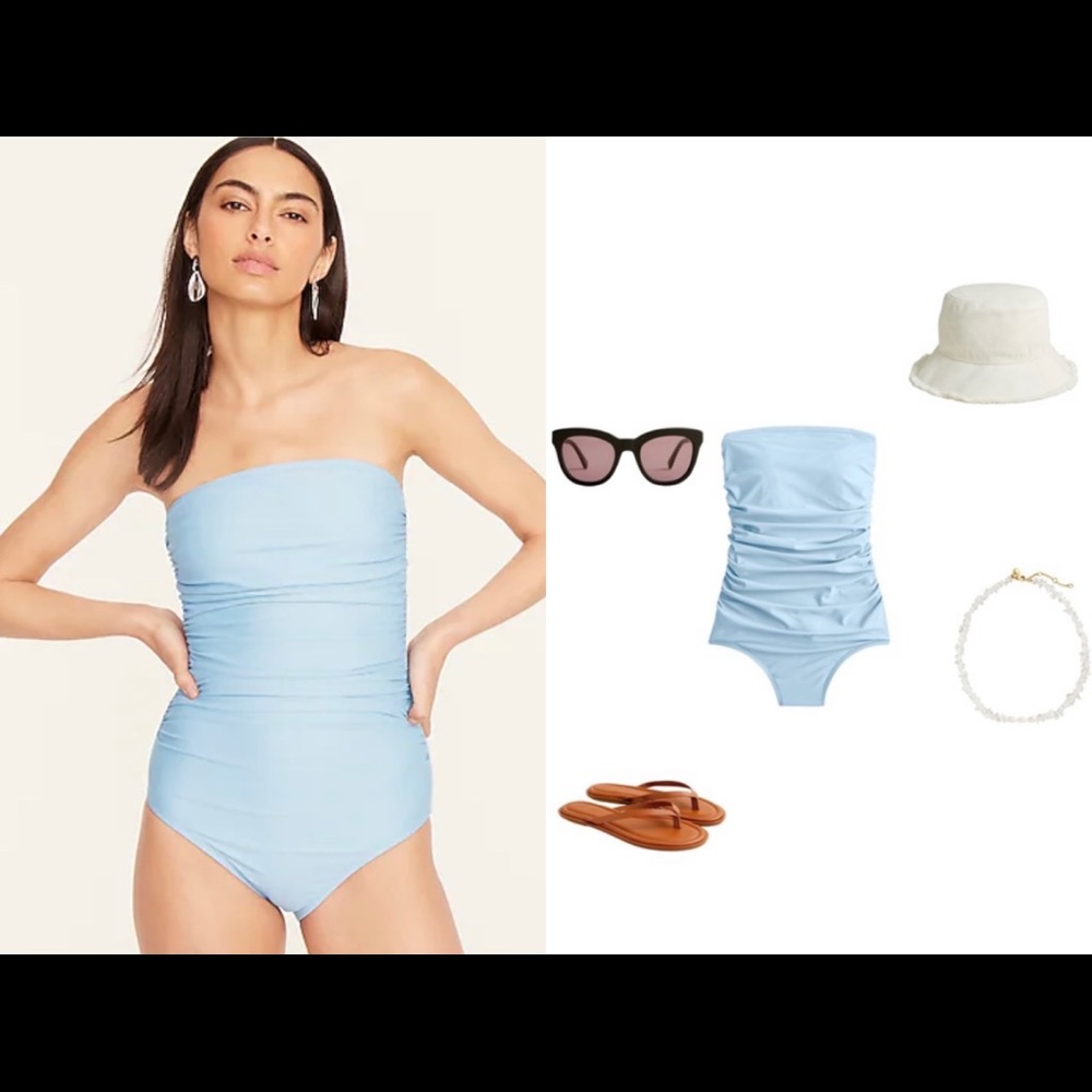 J.Crew Blue Mist Ruched Bandeau One-Piece Size 2